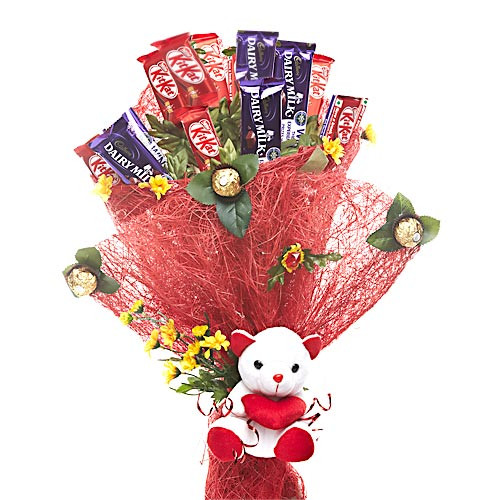 Teddy bear chocolate online bouquet