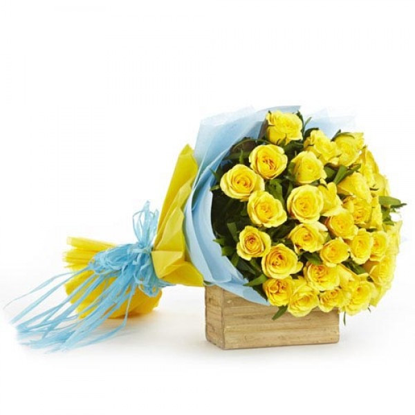 25 Yellow Roses In Double Tissue Packing