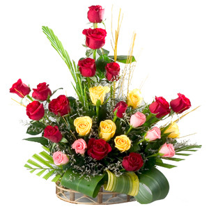 Flower Basket Of 25 Mix Colour Roses