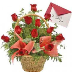 15 Red Rose Basket With Greeting Card