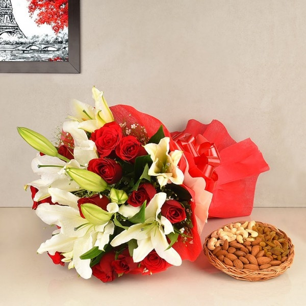 Oriental Lilies, Roses Mix dry fruits