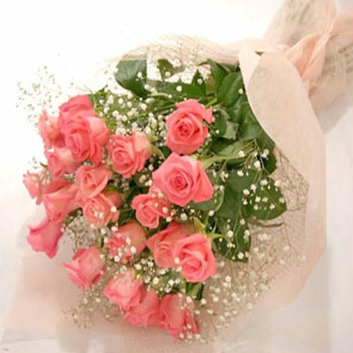 15 Pink Roses Bunch
