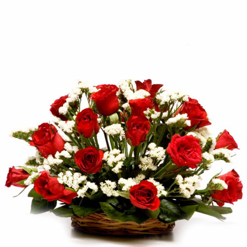 Basket Of Love - Arrangement Of 15 Red Rose In The Basket