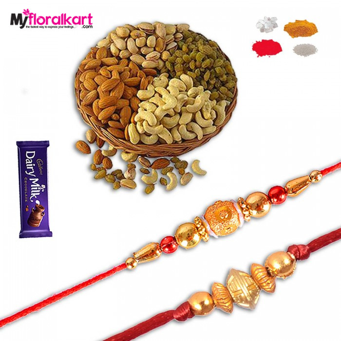 Alluring dry fruits with rakhis