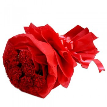 Romantic Affair 15 Red Carnations In Red Wrapping And A Beautiful Ribbion On It 