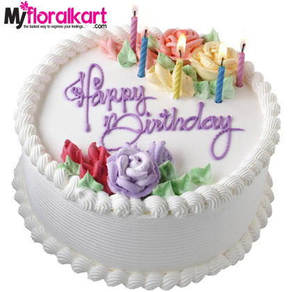 Vanilla  and Flower Happy Birthday Cake