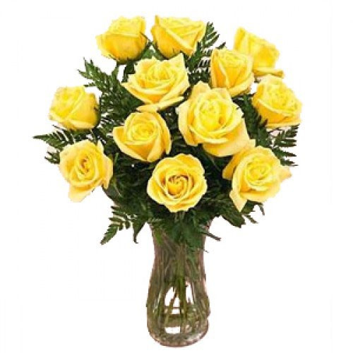 12 Yellow Roses In A Vase