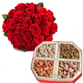 Mix Dryfruit with Red Roses