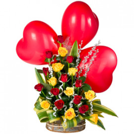 Flower with Heart Balloons