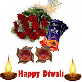 Diwali 6 Red Roses N Cadbury Silk Chocolate Combo