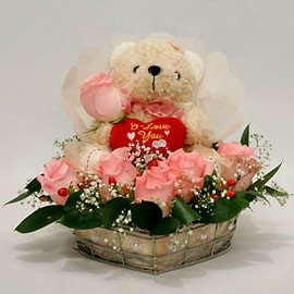 Cute Teddy with Flowers