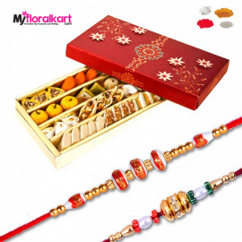 Kaju sweet assortment and bead rakhis