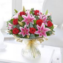 Red Roses With Pink Lilies
