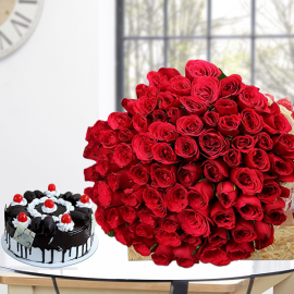 50 Red Roses with 1kg cake