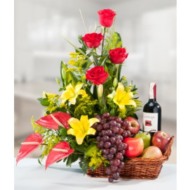 Flower Fruits & Wine Hamper