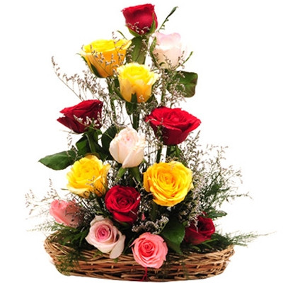 Basket Arrangements Of 15 Mix Colour Roses