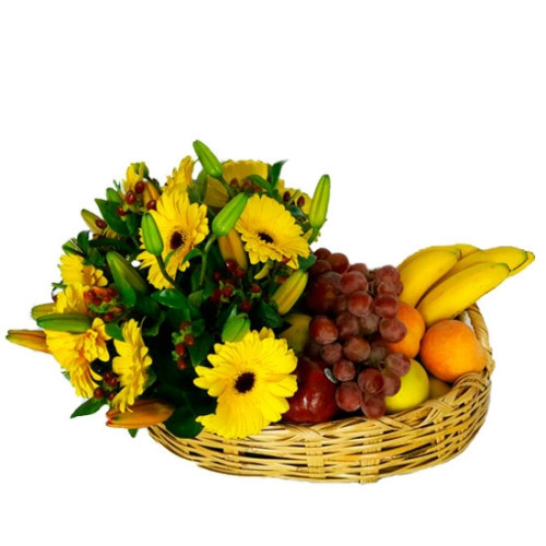 Gift Basket Of 10 Gerberas And 2 Kgs Seasonal Fruits