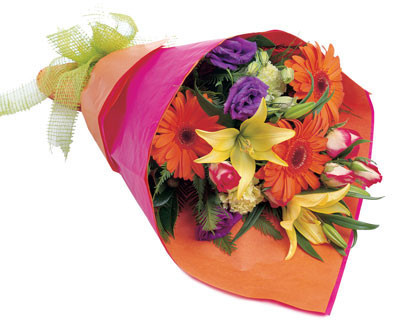 Hand Tied Bouquet Of Lillies, Gerberas, Roses,& Carnations