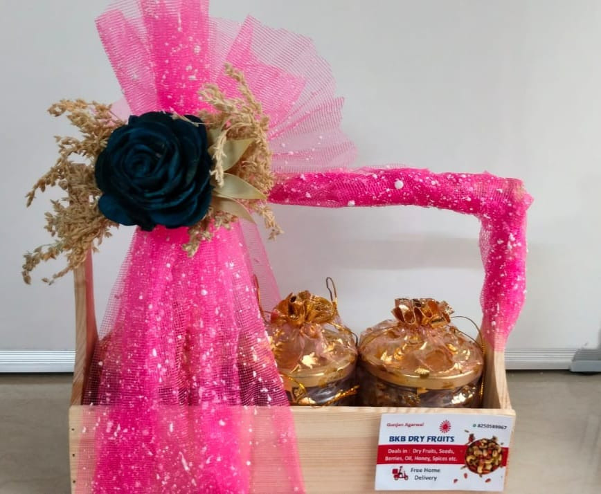 Pine Wood Tray with Dryfruits