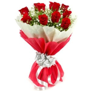 Be Happy Be Loved - 15 Red Roses Bouquet With Double Tissue Paper Packing 