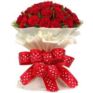 Bunch Of 30 Red Roses With Paper Packing