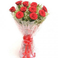 Bunch Of 10 Long Stem Fresh Red Roses