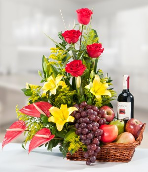 Flower Fruits & Wine Hamper